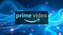 Prime Video logo on blue electric currents background