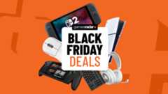 PS5, Nintendo Switch 2, and gaming accessories on an orange background with Black Friday deals badge