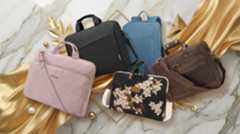 a collage of laptop bags on a luxurious golden background