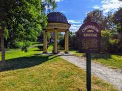 columbian spring sign and covered pavilion