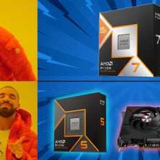 Drake meme showing preference for AMD Ryzen 5 and Gigabyte graphics card.