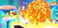 An example of a Rolling Waddle Dee ball being destroyed using the Friend Star
