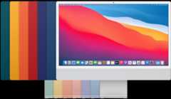 Front and back of iMac (24-inch, M1, 2021) with two Thunderbolt / USB 4 ports and two USB 3 ports.