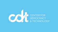 The CDT logo. A white "cdt" alongside "Center for Democracy & Technology" on a light blue background.