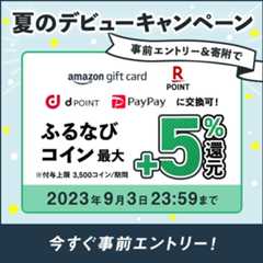 初めての寄附で最大+5%分還元！2023夏のデビューキャンペーン　事前エントリー＆寄附でふるなびコインがもらえる！