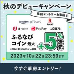 初めての寄附で最大+5%分還元！2023秋のデビューキャンペーン　事前エントリー＆寄附でふるなびコインがもらえる！