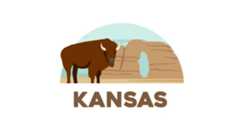 Illustration of an American Buffalo standing in front of the Monuments Rocks in Kansas