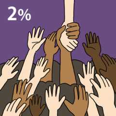 さまざまな人種の人が助けを求めて空中に伸ばす手をの中から、一人だけすくい上げられている絵