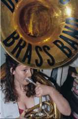 Adera Craig, executive director of Dirt Red Brass Band, plays the tuba at the Bands 4 ’Bortion concert. Courtesy of Sumiah Salloum.