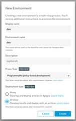 New Environment dialog.