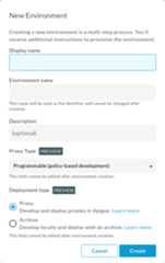 New Environment dialog