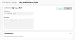 Edit Environment Group window showing no environments assigned
