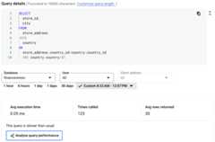 Query details screen with a slow query message and an Analyze query performance option