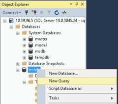 For testdb, select New Query