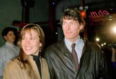 Actor Christopher Reeve, right, and Dana Morosini attend "Waiting for Godot," a playwright by Samuel Beckett, at Lincoln Center in New York, on Nov. 6, 1988. (AP Photo/Ed Bailey)