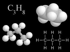 An image of a propane molecule depicting its molecular formula and structure