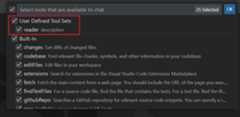 Screenshot showing the tools picker, highlighting user-defined tool sets.