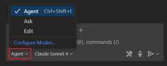 Screenshot showing the Chat view, highlighting agent mode selected.