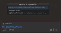 Screenshot of the Chat view, showing an MCP prompt invocation and a dialog asking for additional input parameters.