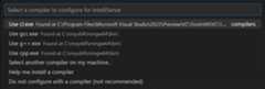 Select a compiler to configure for IntelliSense Quick Pick