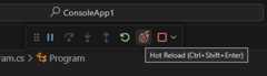 Hot Reload displayed in the debugging toolbar