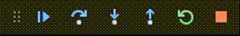 Screenshot that shows the Debug toolbar, with icons to control the flow of the debug session.