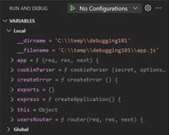 Screenshot of the Variables section in the Run and Debug view.