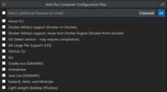 Dev container Features list drop down