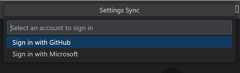 Screenshot of the Settings Sync Quick Pick to choose an account type.