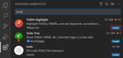 Screenshot of the Extensions view, highlighting the install button.