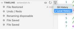 Timeline filter drop down with Git History unchecked and Local History checked
