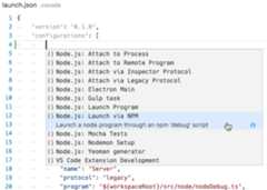 Launch configuration snippets for Node.js