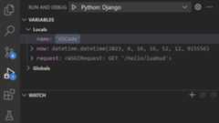 Django tutorial: local variables and arguments in VS Code during debugging