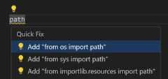 Screenshot showing Code Actions in a Python project.