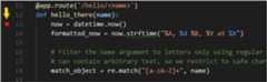 Flask tutorial: a breakpoint set on the first line of the hello_there function