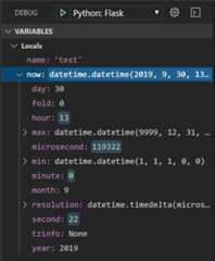 Flask tutorial: local variables and arguments in VS Code during debugging