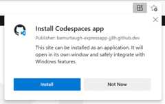 Installing Codespaces as PWA in Microsoft Edge