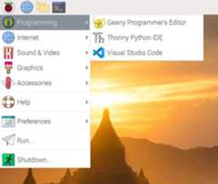 Visual Studio Code under the Programming menu on Raspberry Pi