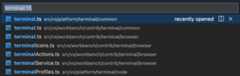 Activating a word link 'terminal:15' will open a Quick Pick searching the workspace for all files containing 'terminal', choosing an option will open the file at line 15