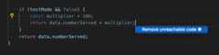 Unreachable source code faded out