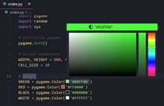 Screenshot showing the color swatch displayed in the editor next to #RGB color format.
