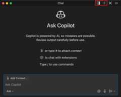 Screenshot of the Chat view in a floating window, highlighting the Dock and New Chat buttons in the title bar.