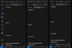 Three screenshots, showing the different Activity Bar positions: on the left side, at the top, and at the bottom