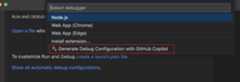 Generate Debug Configuration with GitHub Copilot is an option in the Create a launch.json file Quick Pick.