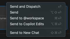 The list of available "send" commands in the chat view.