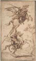 The Sorcerer Atlante Abducting Pinabello's Lady (Ariosto, Orlando Furioso, canto II, 38), Nicolas Poussin  French, Pen and brown ink; black chalk on verso