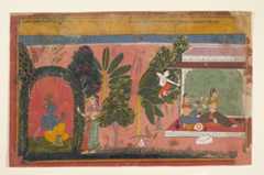Kama Aims His Bow at Radha: Page From a Dispersed Gita Govinda (Loves of Krishna), Ink and opaque watercolor on paper, India (Rajasthan, Mewar)