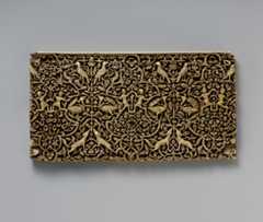 Panel from a Rectangular Box, Ivory; carved, inlaid with stone with traces of pigment