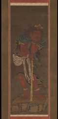 Fudō Myōō and Two Attendants, Ryūshū Shūtaku (Myōtaku)  Japanese, One of a triptych of hanging scrolls; hand-colored woodblock print on paper, Japan