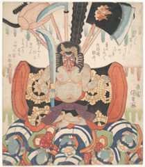 Danjūrō VII's Benkei as Fudō Myōō, Utagawa Kunisada  Japanese, Woodblock print (surimono); ink and color on paper, Japan